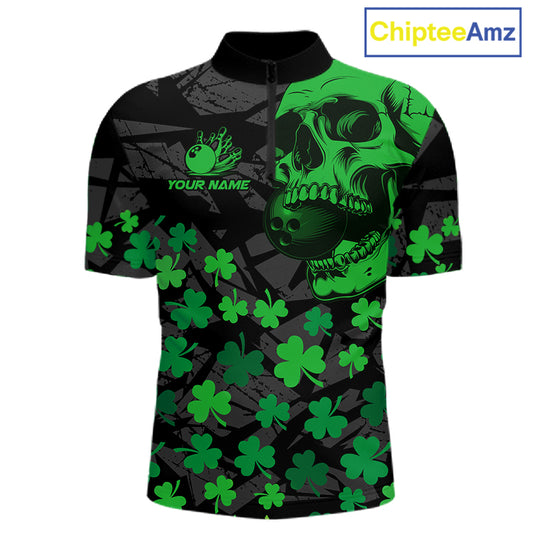 Black Skull camo Green Shamrock pattern St Patrick's bowling shirt for men custom bowling team jersey NQS11550