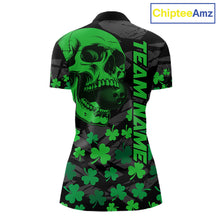 Load image into Gallery viewer, Black Skull camo Green Shamrock pattern St Patrick bowling shirt for Women custom bowling team jersey NQS11550