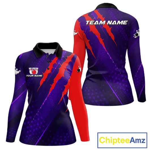 Personalized bowling shirts for Women custom purple and red team bowling jerseys, gift for bowlers NQS11554