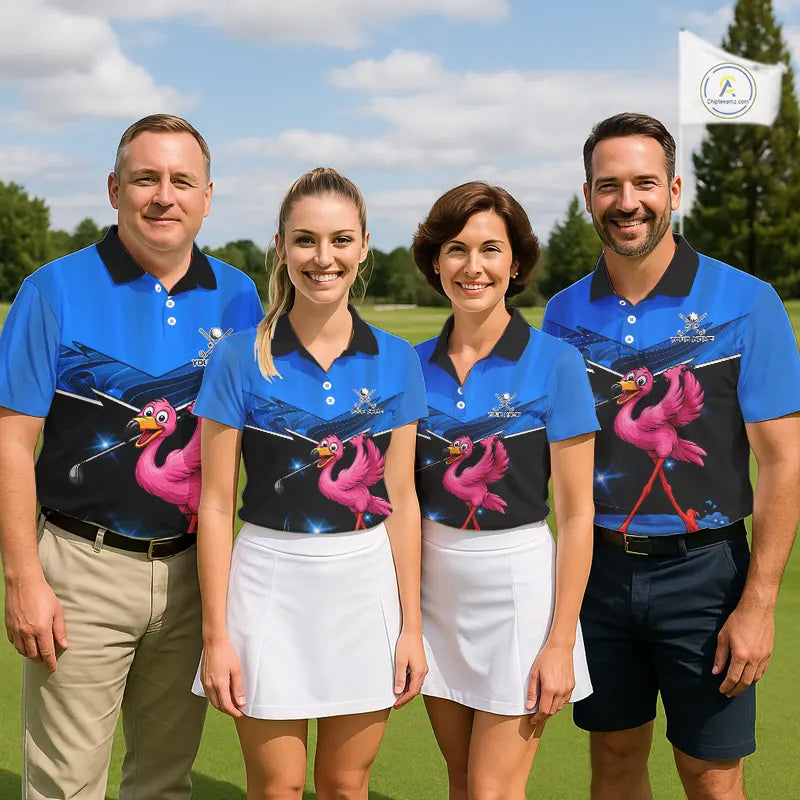 Funny Flamingo Blue Women Golf Polo Shirts Custom Flamingo Team ladies golf tops, funny golf gifts NQS11676
