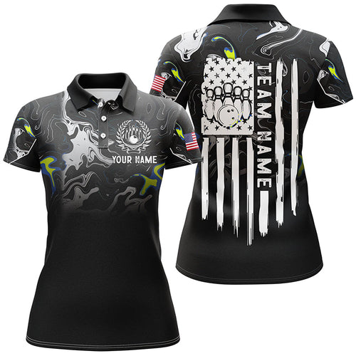 Black white camo Women bowling polo shirt Custom American flag patriotic bowling team league jerseys NQS7367