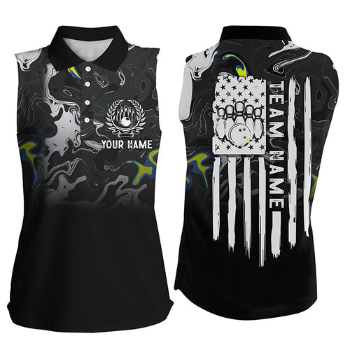 Black white camo Women sleeveless polo shirts Custom American flag patriotic bowling team jerseys NQS7367