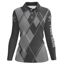 Load image into Gallery viewer, Gray argyle pattern custom Womens golf polo shirts, ladies golf tops golfing gifts NQS7545