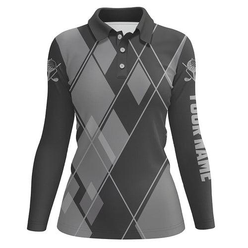 Gray argyle pattern custom Womens golf polo shirts, ladies golf tops golfing gifts NQS7545