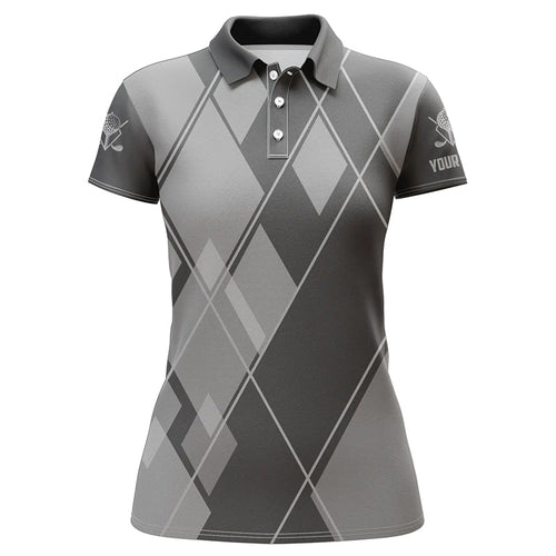 Gray argyle pattern custom Womens golf polo shirts, ladies golf tops golfing gifts NQS7545