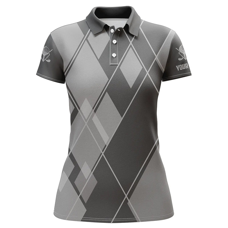 Gray argyle pattern custom Womens golf polo shirts, ladies golf tops golfing gifts NQS7545