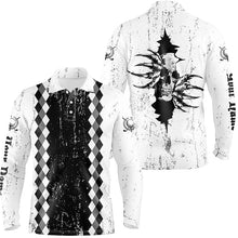 Load image into Gallery viewer, Mens golf polo shirts custom black and white grunge argyle pattern skull golf outfits for men NQS7698