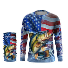Load image into Gallery viewer, Largemouth Bass fishing American flag Long Sleeve Fishing Shirt custom Lightning Bass fishing jersey NQS7702