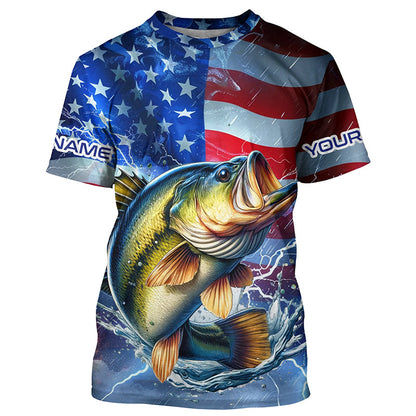 Largemouth Bass fishing American flag Long Sleeve Fishing Shirt custom Lightning Bass fishing jersey NQS7702