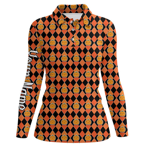 Halloween Pumpkin Seamless Orange pattern custom Womens golf polo shirts, golf attire for women NQS8140