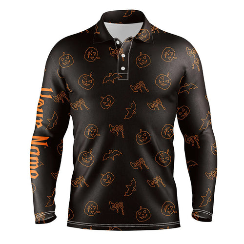 Halloween pumpkin pattern custom Mens golf polo shirts, Halloween golf gifts for men NQS8141