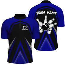 Load image into Gallery viewer, Black and Blue Retro Bowling Polo, Quarter Zip Shirts For Men Custom Team Bowling Jerseys, bowl gifts NQS8367