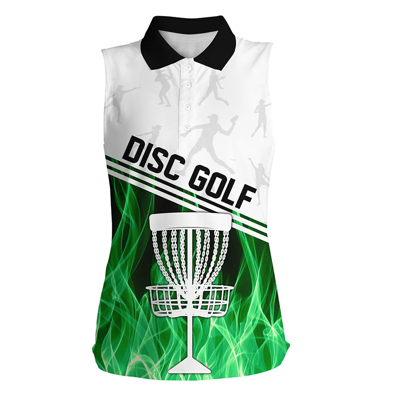 Green Flame Women sleeveless disc golf polo shirt, disc golf jerseys disc golf shirt NQS8370