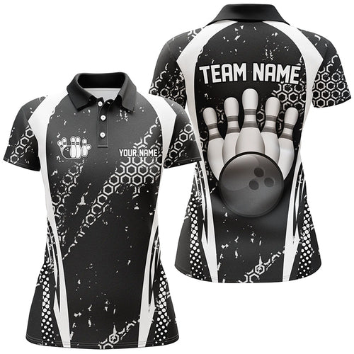 Black and White Grunge Retro Bowling Shirts For Women Custom Team Bowling League Jerseys NQS8371