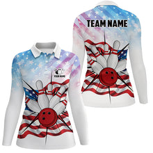 Load image into Gallery viewer, Personalized American Flag Bowling Team Shirts For Women, Patriotic Bowling Gifts NQS8822