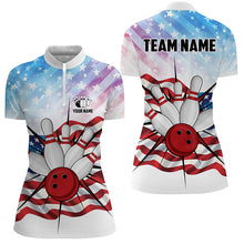Load image into Gallery viewer, Personalized American Flag Bowling Team Shirts For Women, Patriotic Bowling Gifts NQS8822