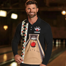 Load image into Gallery viewer, Personalized Red, white and black Retro bowling Polo, Quarter Zip shirt for Men, Bowling Team Jersey NQS9460