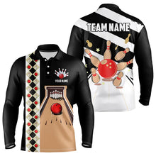 Load image into Gallery viewer, Personalized Red, white and black Retro bowling Polo, Quarter Zip shirt for Men, Bowling Team Jersey NQS9460