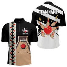 Load image into Gallery viewer, Personalized Red, white and black Retro bowling Polo, Quarter Zip shirt for Men, Bowling Team Jersey NQS9460