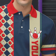 Load image into Gallery viewer, Personalized Red, white and blue Retro bowling Polo, Quarter Zip shirt for Men, Bowling Team Jersey NQS9461