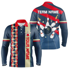 Load image into Gallery viewer, Personalized Red, white and blue Retro bowling Polo, Quarter Zip shirt for Men, Bowling Team Jersey NQS9461