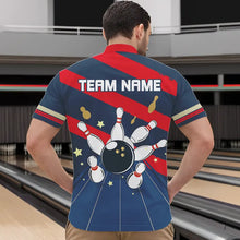 Load image into Gallery viewer, Personalized Red, white and blue Retro bowling Polo, Quarter Zip shirt for Men, Bowling Team Jersey NQS9461