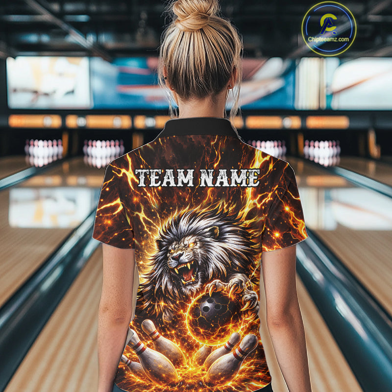 Gold Lightning Thunder Angry Lion Bowling Shirts for Women Custom Lion Bowling Team jersey NQS11681