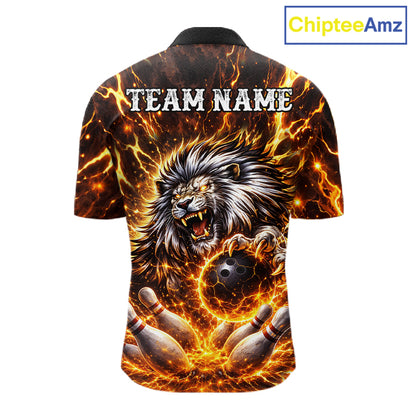 Gold Lightning Thunder Angry Lion Bowling Polo, 1/4 Zip Shirt for Men Custom Lion Bowling Team jersey NQS11681