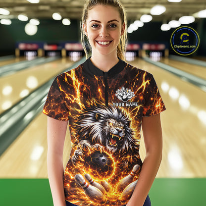 Gold Lightning Thunder Angry Lion Bowling Shirts for Women Custom Lion Bowling Team jersey NQS11681
