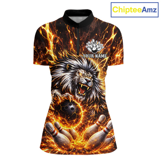 Gold Lightning Thunder Angry Lion Bowling Shirts for Women Custom Lion Bowling Team jersey NQS11681