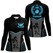 Load image into Gallery viewer, Black Bowling Jerseys For Women Custom Retro Bowling Shirts For Team Bowlers | Blue NQS7551