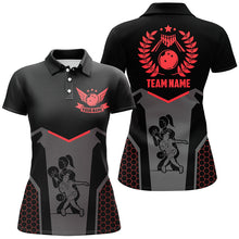 Load image into Gallery viewer, Black Bowling Jerseys For Women Custom Retro Bowling Shirts For Team Bowlers | Red NQS7552