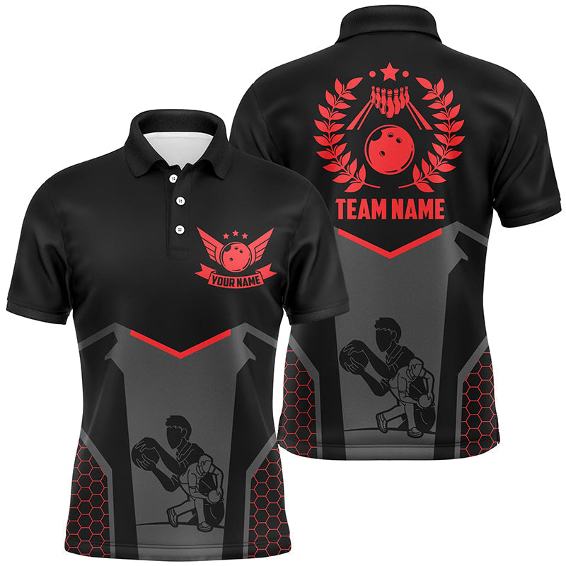 Black Bowling Jersey For Men Custom Retro Bowling Shirts For Team Bowlers | Red NQS7552