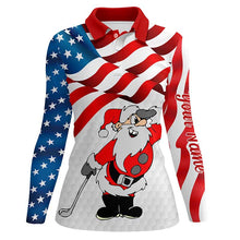 Load image into Gallery viewer, Christmas Santa American flag patriotic custom Women golf polo shirts, Xmas US flag golf shirts ladies NQS7947