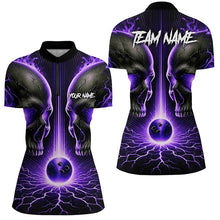 Load image into Gallery viewer, Purple Flame Custom Skull Bowling Shirts For Women, Skull Bowling Team Shirts NQS8373