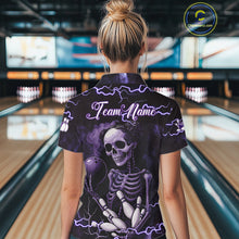 Load image into Gallery viewer, Purple Lightning Thunder Women Skull Bowling Team Shirts For Women Custom Bowling Uniform Outfit NQS10971