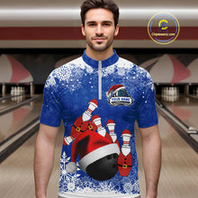 Load image into Gallery viewer, Mens bowling shirts Custom Funny Christmas snowflake Santa Bowling Ball pins Team Jersey | Blue NQS11142