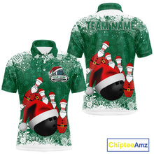 Load image into Gallery viewer, Mens bowling shirts Custom Funny Christmas snowflake Santa Bowling Ball pins Team Jersey | Green NQS11143