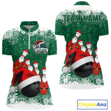 Load image into Gallery viewer, Womens bowling shirts Custom Funny Christmas snowflake Santa Bowling Ball pins Team Jersey | Green NQS11143