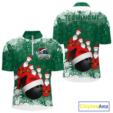 Load image into Gallery viewer, Mens bowling shirts Custom Funny Christmas snowflake Santa Bowling Ball pins Team Jersey | Green NQS11143