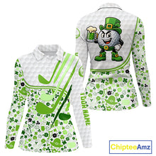 Load image into Gallery viewer, Personalized Funny Golf beer Green clover pattern golf clubs St Patrick&#39;s Day polo shirt for women NQS11144