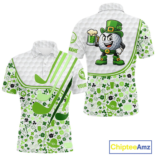 Personalized Funny Golf beer Green clover pattern golf clubs St Patrick's Day golf polo shirt for men NQS11144