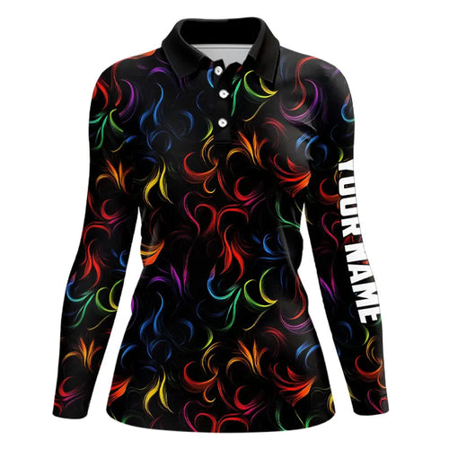 Colorful Rainbow Fire pattern Womens golf polos shirts custom golf attire for women NQS9300