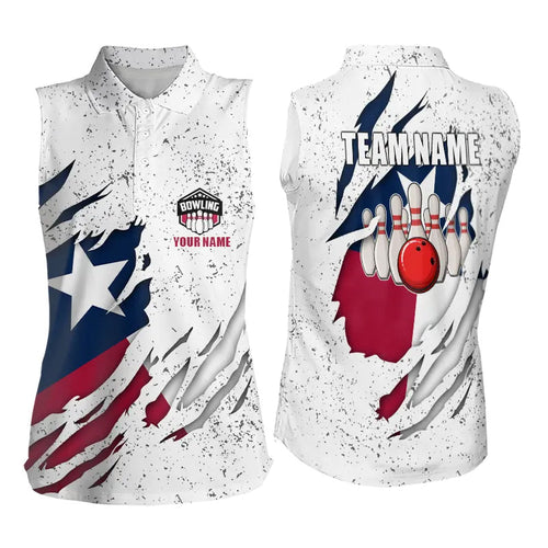 Personalized Texas Flag Grunge pattern Bowling Sleeveless Polo Shirt Custom Texas Bowling Team Jerseys NQS9468