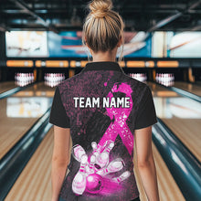 Load image into Gallery viewer, Personalized Pink Ribbons Grunge Bowling Shirts For Women, Custom breast cancer bowling Team shirts NQS9613