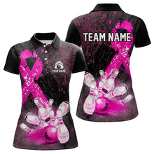 Load image into Gallery viewer, Personalized Pink Ribbons Grunge Bowling Shirts For Women, Custom breast cancer bowling Team shirts NQS9613