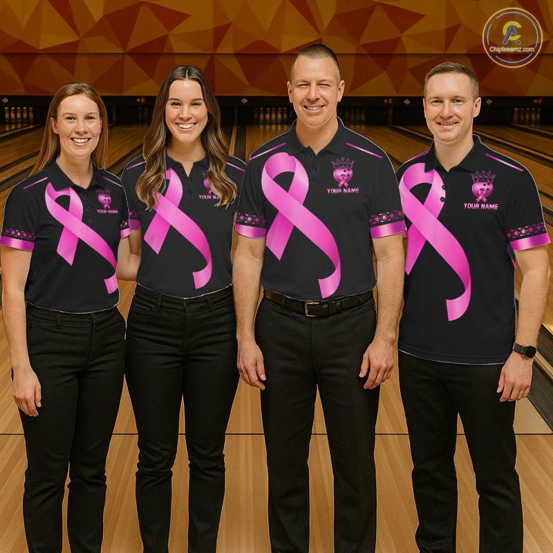 Black and Pink ribbon Breast Cancer Bowling ball Shirts for Women Custom Bowling Team jerseys NQS11691