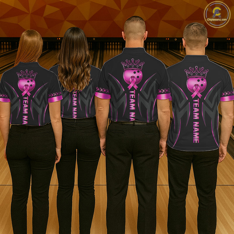 Black and Pink ribbon Breast Cancer Bowling ball Shirts for Women Custom Bowling Team jerseys NQS11691