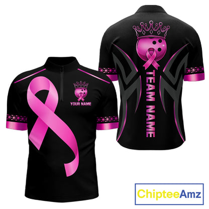 Black and Pink ribbon Breast Cancer Bowling ball Shirts for Men Custom Bowling Team jerseys NQS11691