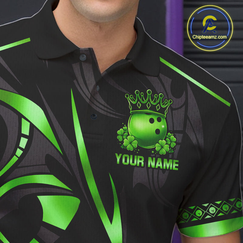 Black and Green clovers St Patrick's Day Bowling Shirts for Men Custom Bowling Team jerseys NQS11692